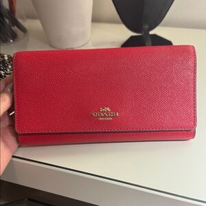 Coach Red Pebbled Leather Continental Wallet with Gold Logo